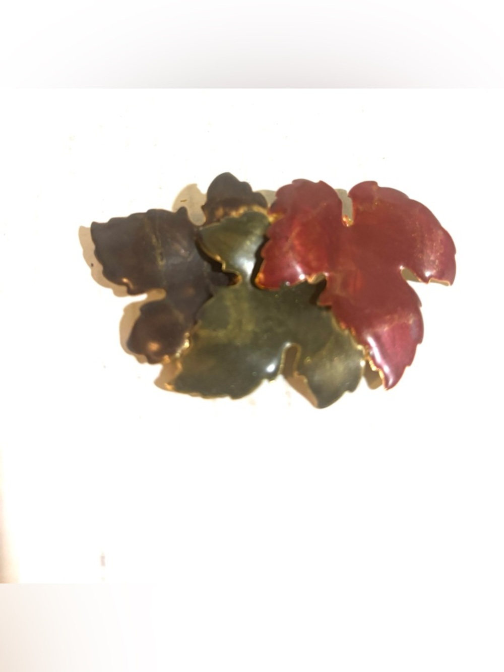 Multicolor Leaf Cluster Brooch - Red, Green, Brown Enamel